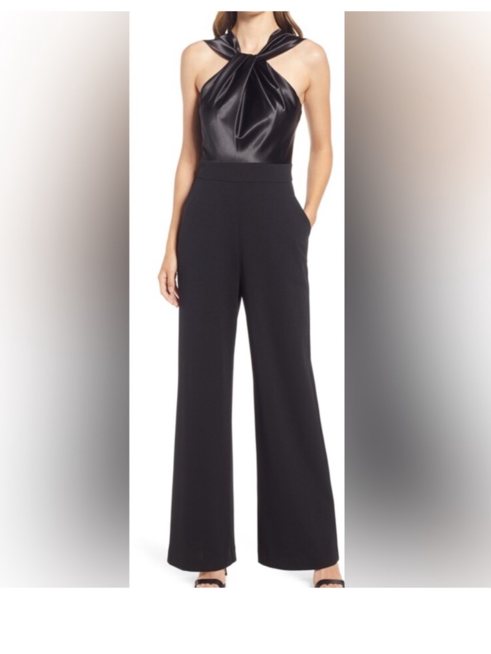 Eliza J | Satin & Crepe Sleeveless Jumpsuit Elegant Cocktail Formal Black Size 8